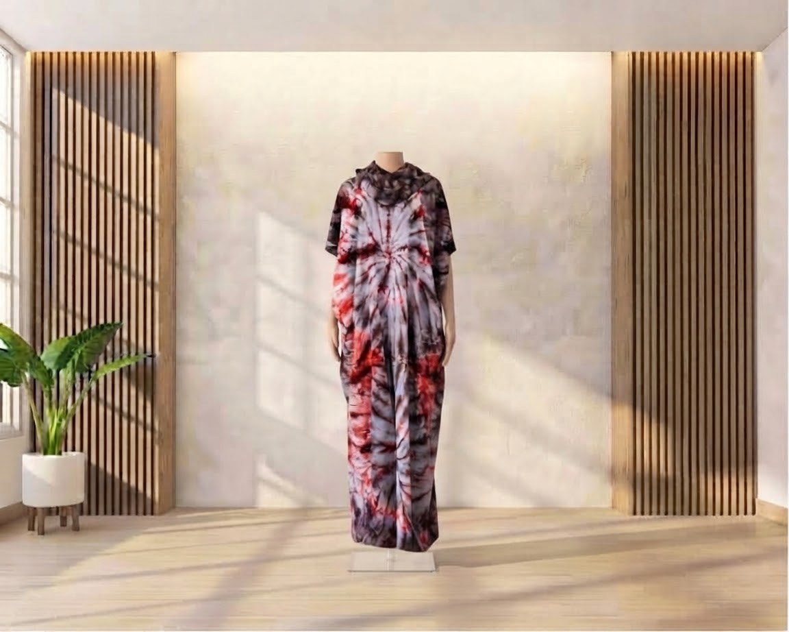 Tie Dye Loose-Fitting Two-Piece Kaftan Dera Dress at Mama Fido in Tucson