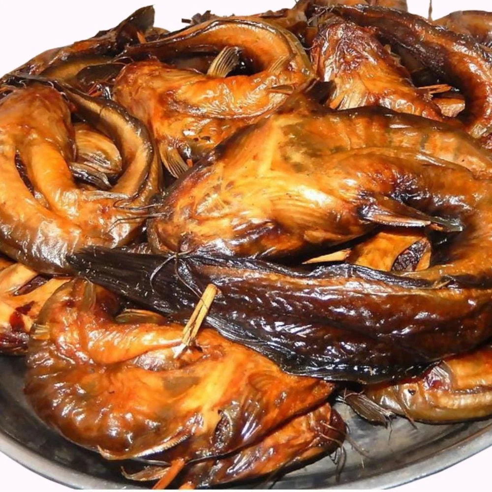 Dried smoked catfish for African soups and stews